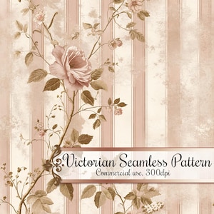 Motif floral victorien sans couture à usage commercial, motif floral victorien à rayures beige, rose pâle et bronze