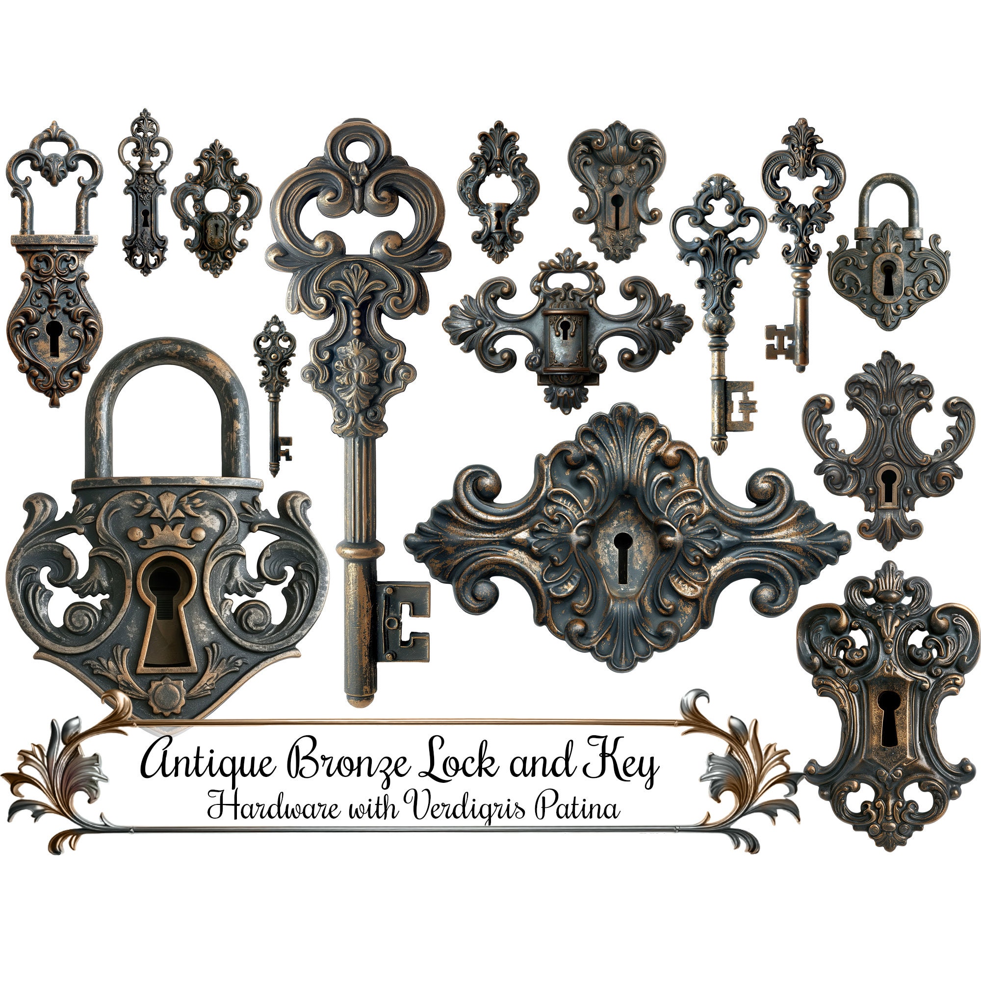 Ensemble De Trou De Serrure Vintage Tiroir En Métal Tire Avec Trou De