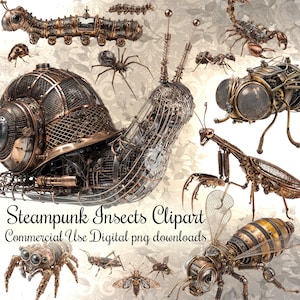 Steampunk Insects Bundle Clip Art, Commercial Use Printable Digital Clipart Instant Download PNG Files