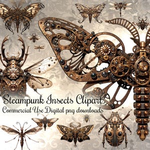 Clip art di insetti steampunk, clipart digitali stampabili per uso commerciale, download istantaneo di file PNG