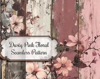 Seamless Pattern, Dusty Pink Shabby Floral Painted Wood Panels Seamless Paper, Commercial Use 300dpi 12-inch Printable Scrapbooking Design