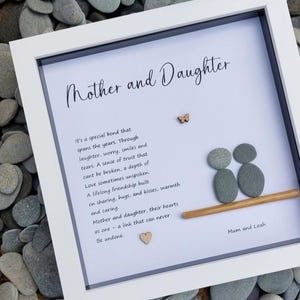 Personalised mother and daughter framed gift. Pebble art gift for mum or daughter for Birthday gift with box Handmade .Mothers day present