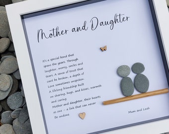 Personalised Daughter&mother pebble picture, daughter pebble frame, gift , daughter birthday present, personalised pebble art mothers day