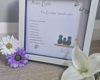 Personalised granddaughter Gift, pebble art frame, gift, 1st birthday.  granddaughter.personalised.special birthday.  18th, 21st, 30th etc