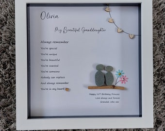 Personalised granddaughter Gift, pebble picture, daughter pebble frame, daughters gift , daughter birthday present, personalised. Christmas