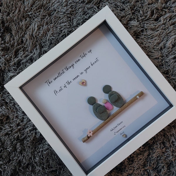 New baby pebble art gift. Boy/girl. New arrival.  Family picture.  Unique gift for New parents. New baby gift