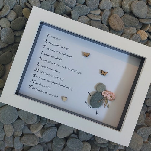Retirement gift, good luck present, pebble art picture framed poem, wall art, home decor gift. Special gift. Work colleagues. 6x8 frame