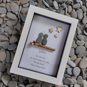 Sisters pebble people quote frame, pebble picture, gift for her, birthday present for sister, pebble art, friendship quote, Christmas