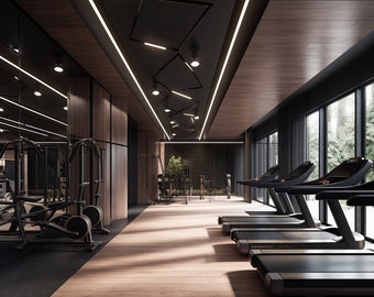 Gym, commercial design, commercial interior design, 3D modeling, 3D rendering, e design services, commercial decor planning.