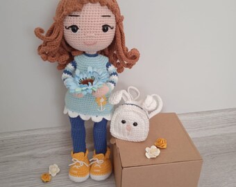 Amigurumi Doll With Bunny Backpack, Mothers Day Gift, Good Price , Birthday Gift, Crochet Doll, Gift For Girls , Free Shipping, Handmade