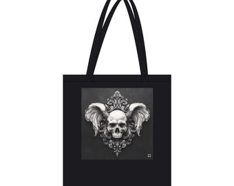 Gothic Shadowed Skull Tote Bag - Eco-Friendly Organic Cotton - Mystique Design with Long Handles