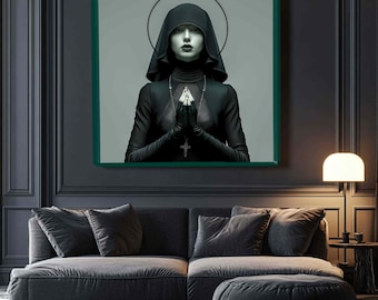 Gothic Nun Portrait: Dark Religious Wall Art (Digital Download)