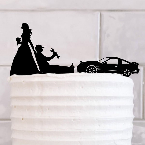 Bride Dragging Groom SVG Wedding Cake Topper. Mechanic Wedding Cake Topper SVG with Car. Bride Dragging Groom. Pulling groom from garage