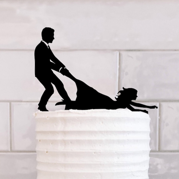 Groom Dragging Bride to Altar Wedding Cake Topper - SVG - Runaway Bride. Instant Download PNG, Cricut, Silhouette, Print