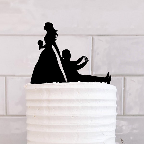 Bride dragging Gamer Groom Wedding Cake Topper - SVG Bundle - Instant Download. PlayStation Xbox PS5 Video Came Controller