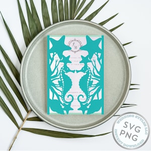 Seepferdchen Strand Hochzeitseinladung Vorlage SVG. Laser-Schnitt-Abwehr die Datum DIY laden Vorlagen ein. Ziel Thema Cricut Download Datei einladen
