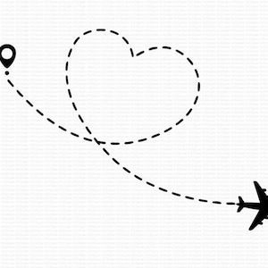 Avião Coração Loop SVG Avião SVG. Casamento de Destino, Viagem, Férias. Arquivos de Clip Art Png Arquivos de Corte de Silhueta Cricut SVGStyles