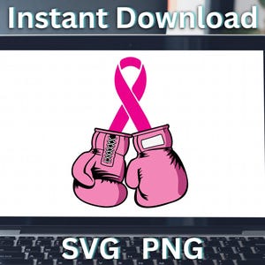 SVG de guantes de boxeo rosas para concientizar sobre el cáncer de mama y luchar contra él y convertirse en una sobreviviente. Use un lazo rosa. Archivo PNG para cortar en Cricut y Silhouette