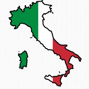 Mapa de Italia, contorno con bandera italiana, archivos Cricut, archivos de corte, SVG, PNG, vector, Italia, país, forma, borde, estilos SVG italianos y estadounidenses