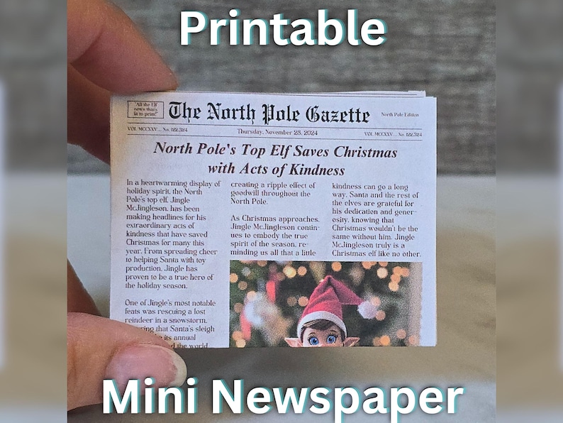 Printable Mini Newspaper Elf Prop, Miniature Elf Props & Dollhouse