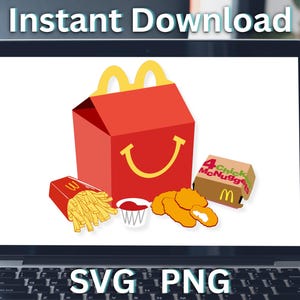 Kids Meal SVG PNG, Chicken Nuggets, Fries, Drink, 80&#39;s 90&#39;s Meal Set SVG Layered By Color, Cricut Silhouette SVGStyles