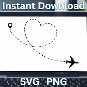 Flygplanshjärta Loop SVG Flygplan SVG. Destination Bröllop, Resa, Semester. Png Clip Art-filer Cricut Silhuett Skärfiler SVGStyles