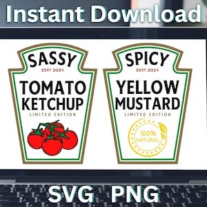 Condiment SVG groupe condiment chemise SVG groupe Halloween costume PNG costume condiment. Styles SVG Ketchup et moutarde