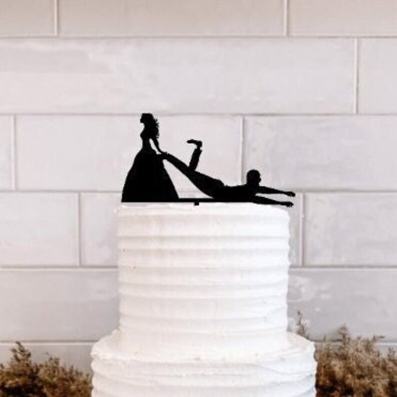 Bride Dragging Groom to Altar Wedding Cake Topper SVG Bride Pulling