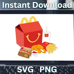 Refeição infantil SVG PNG, Nuggets de frango, Batatas fritas, Bebida, Conjunto de refeições dos anos 80 e 90 SVG em camadas por cor, Cricut Silhouette SVGStyles