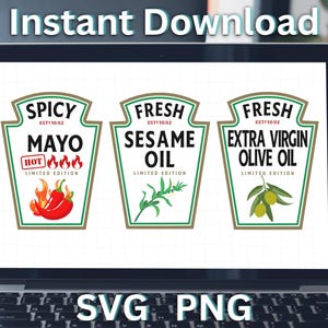 Condiment SVG Group Halloween Shirt Costume PNG - Spicy Mayo, Sesame Oil, Extra Virgin Olive Oil EVOO SVGStyles