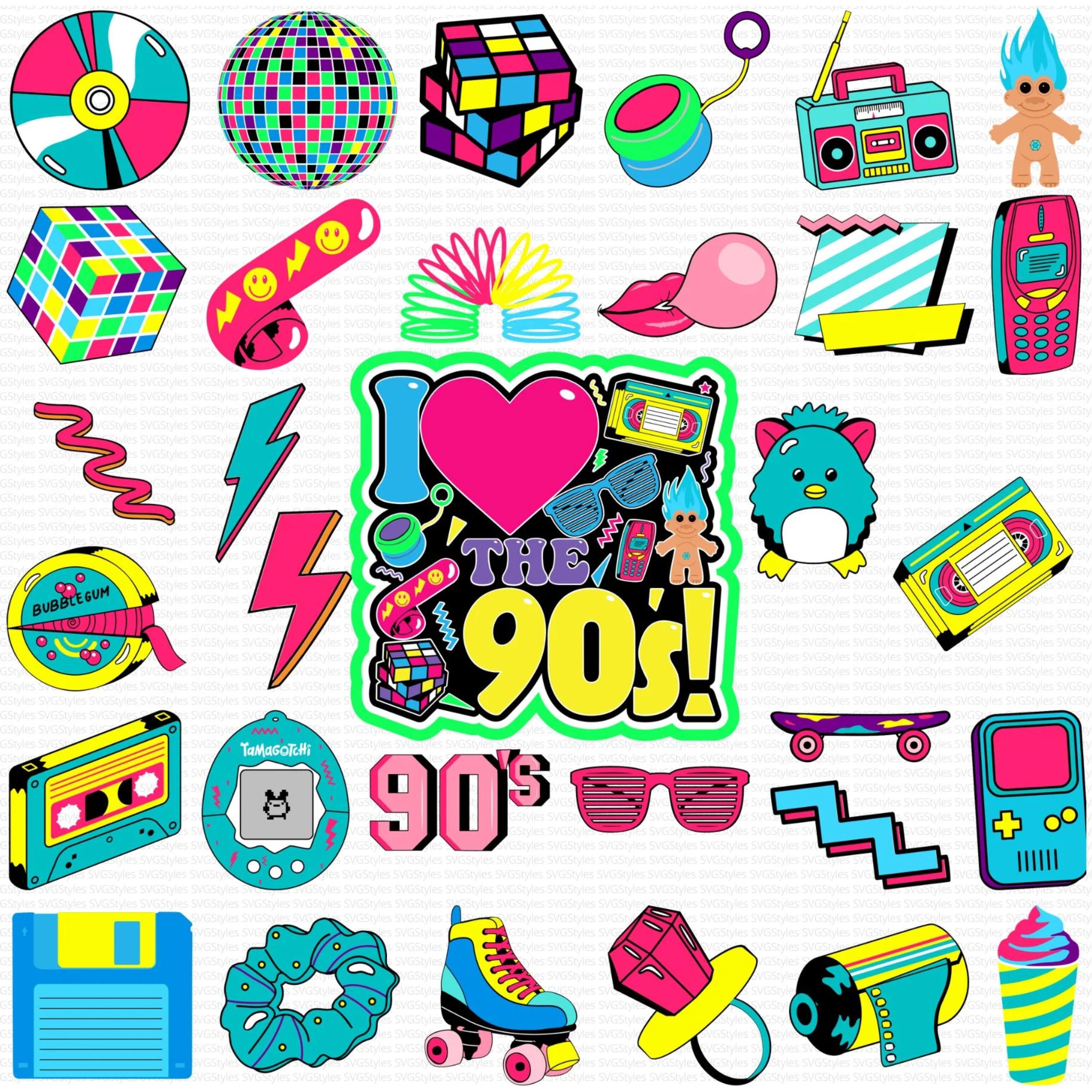 90s SVG, 90s PNG, I Love The 90s Svg, I Love The 90s Png, 90's Svg, 90s Clipart, 90s Theme Party Vibes Y2K Retro Nostalgia 80s 1990s Ai Eps