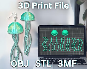 Jellyfish Earrings STL 3D Print File Stl MTL OBJ Glb SVGStyles