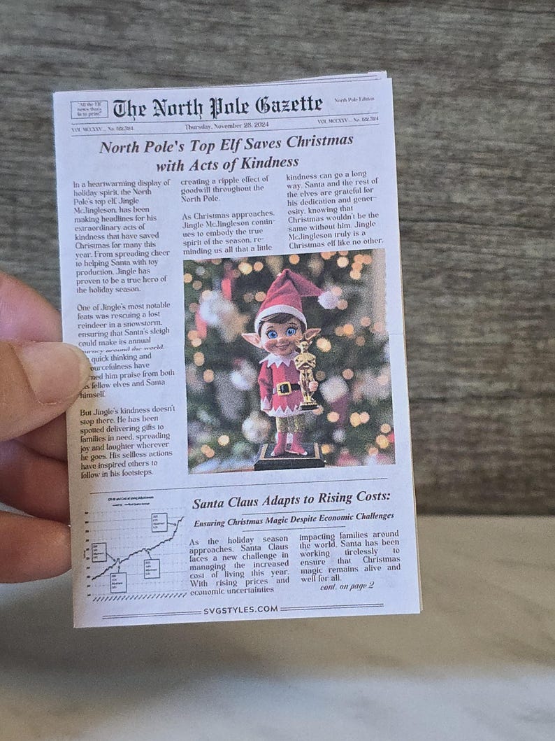 Printable Mini Newspaper Elf Prop, Miniature Elf Props & Dollhouse