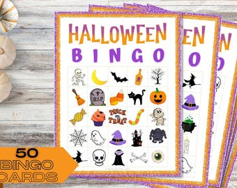 Halloweenbingo, Halloweenbingokort, utskrivbara Halloweenbingo, bingokort som laddas ner direkt, Halloweenbingo för barn, digital nedladdning