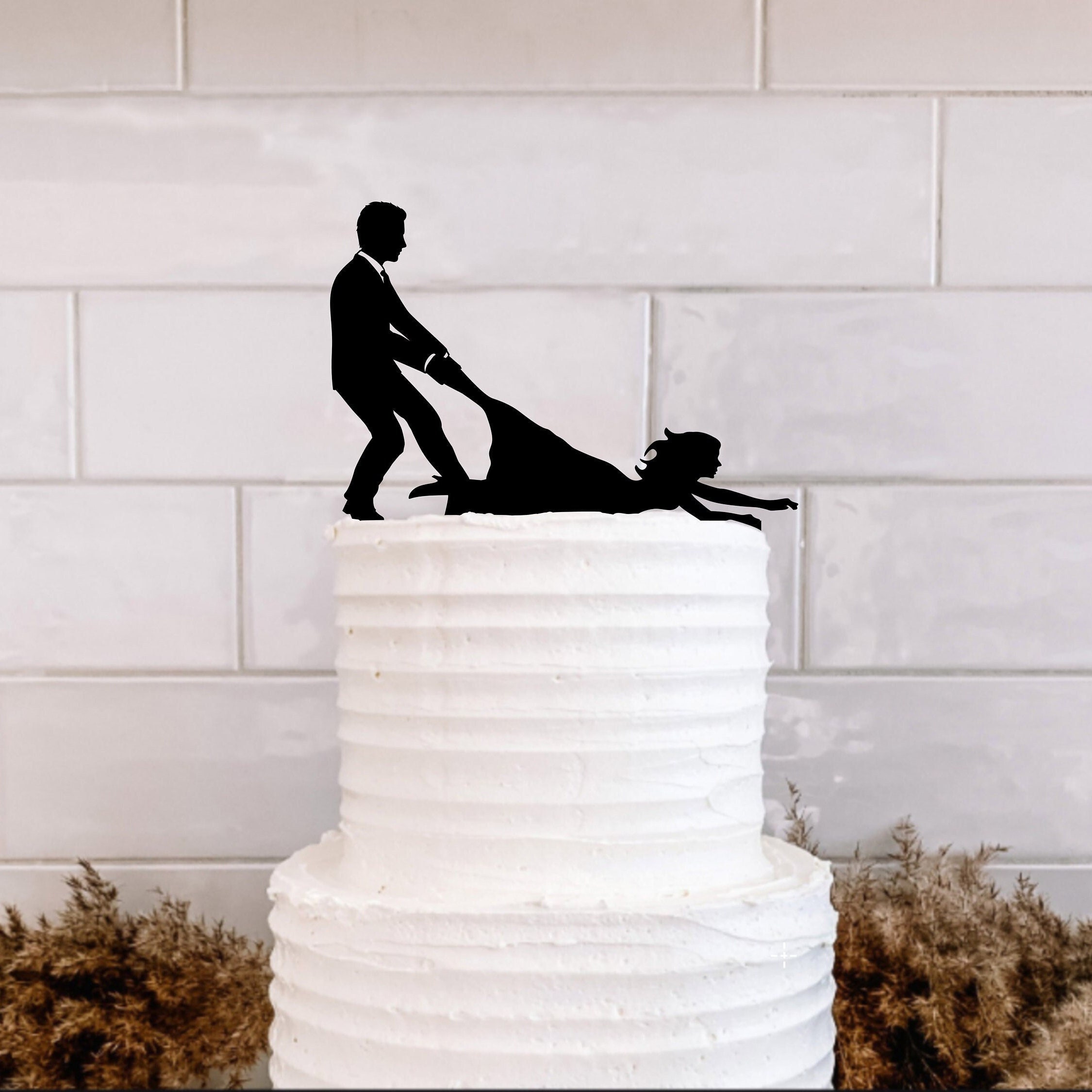 Personalized Fishing Wedding Cake Topper With Dog, Fishing Themed
