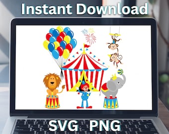 Circus Carnival SVG: Tent, Elephant, Lion, Monkey (Printable)