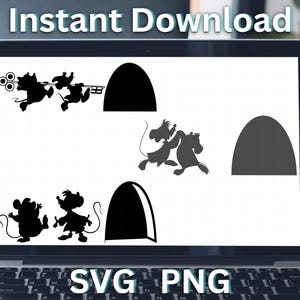 Baseboard Decal SVG Mouse Hole Silhouette PNG Mice With Key. 3 Designs Included. Cricut Cut FIle SVGStyles