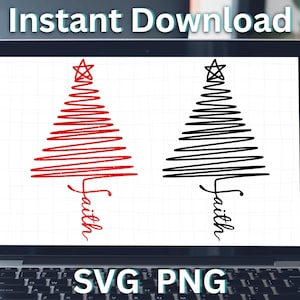 Puede incluir: Dos diseños digitales de un árbol de Navidad con la palabra "Fe" escrita debajo. El árbol de la izquierda es rojo y el árbol de la derecha es negro.