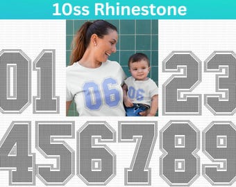 Plantilla de números con diamantes de imitación en formato SVG. Números de jersey con diamantes de imitación de 10ss. 11,6 pulgadas de alto. SVGStyles