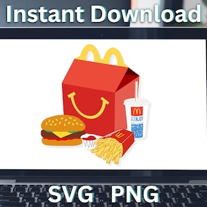 Kids Meal SVG PNG, Cheeseburger, Fries, Drink, 80&#39;s 90&#39;s Meal Set SVG Layered By Color, Cricut Silhouette SVGStyles
