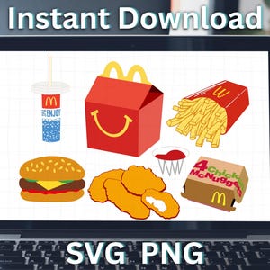 Refeição infantil SVG PNG, Nuggets de frango, Cheeseburger, Batatas fritas, Bebida, Caixa SVGStyles