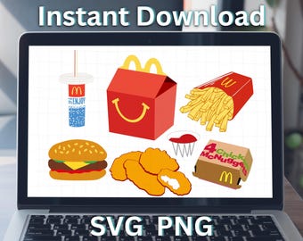 Barnmåltid SVG PNG, Kycklingnuggets, Cheeseburgare, Pommes frites, Dryck, Box SVGStiles