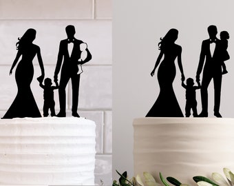 Bride and Groom with Child Cake Topper SVG: Wedding Silhouette (Digital Download)