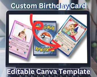Tarjeta coleccionable de cumpleaños personalizada, regalo personalizado para fiesta infantil, plantilla editable de Canva