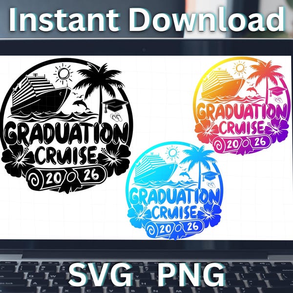 Croisière de fin d'études SVG et PNG. SVG de bateau de croisière 2026. Fichier de découpe pour impression sur t-shirt « Croisière ». Styles SVG pour les vacances de fin d'études en croisière.