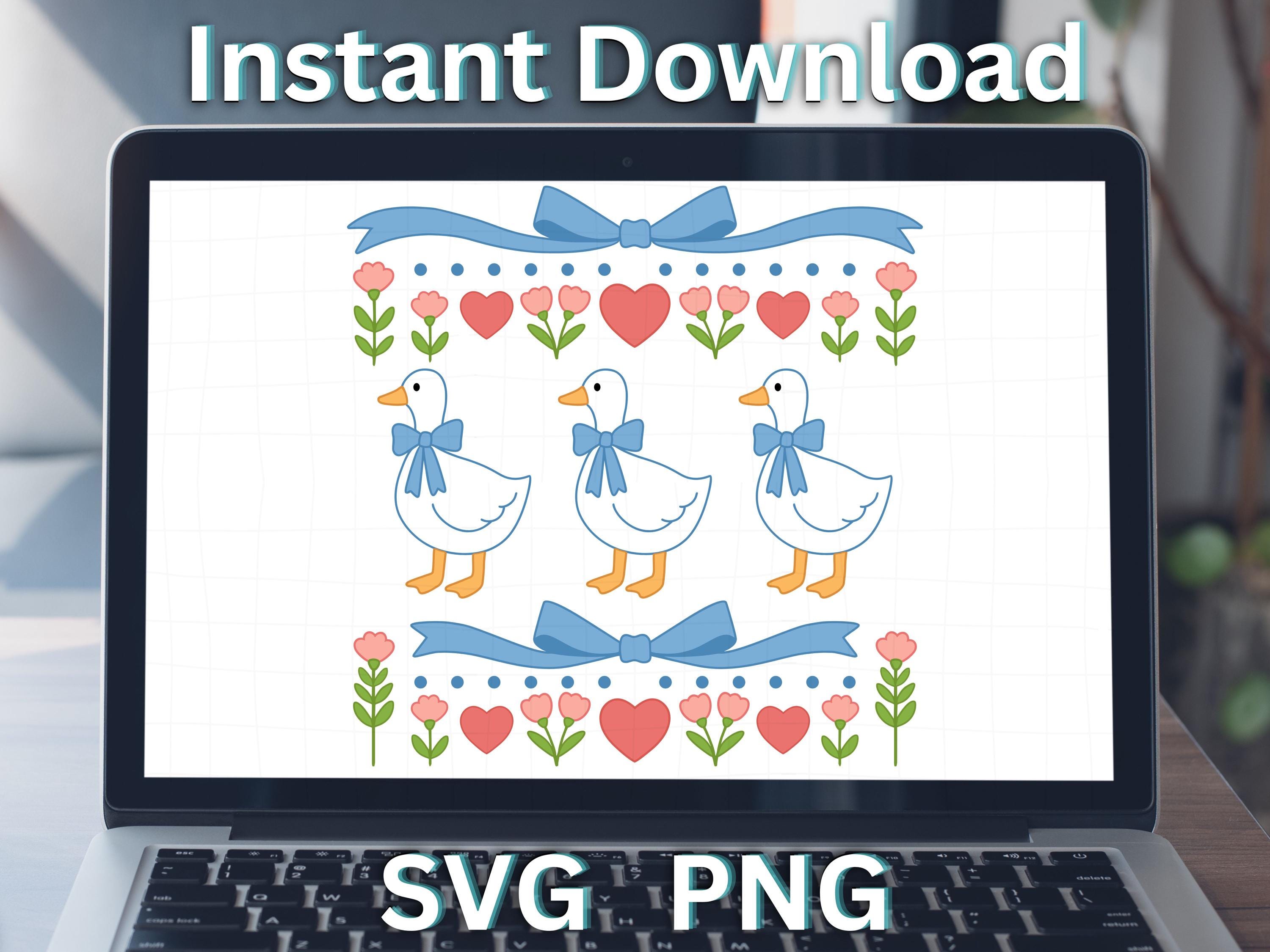 Blue Ribbon Bow Goose SVG PNG, Vintage Kitchen Duck Coquette File ...