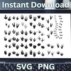 Megabundel Dino Dinosaur Tracks SVG. Dino-voetafdrukken. Carnosaurussen voetafdruk svg. PNG JPG voor Cricut, silhouet. Digitale download. Illustraties