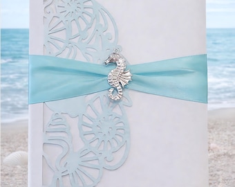 Modelo de convite de casamento na praia: Design de concha recortada a laser (SVG, PNG)