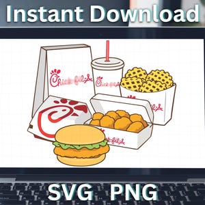 Kids Meal SVG PNG, Chicken Nuggets, Cheeseburger,  Fries, Drink, Box SVGStyles