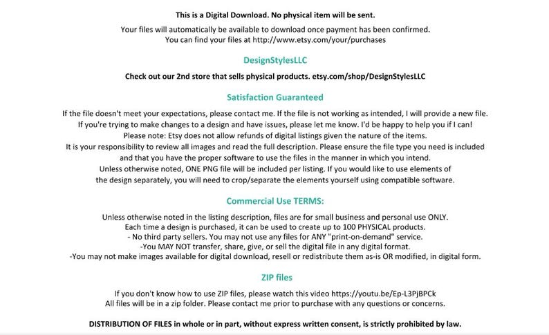 Puede incluir: Documento de texto que describe los t&eacute;rminos de uso para una descarga digital. El documento incluye informaci&oacute;n sobre la garant&iacute;a de satisfacci&oacute;n, los t&eacute;rminos de uso comercial y la distribuci&oacute;n de archivos. Tambi&eacute;n incluye un enlace a un video que explica c&oacute;mo usar archivos ZIP.
